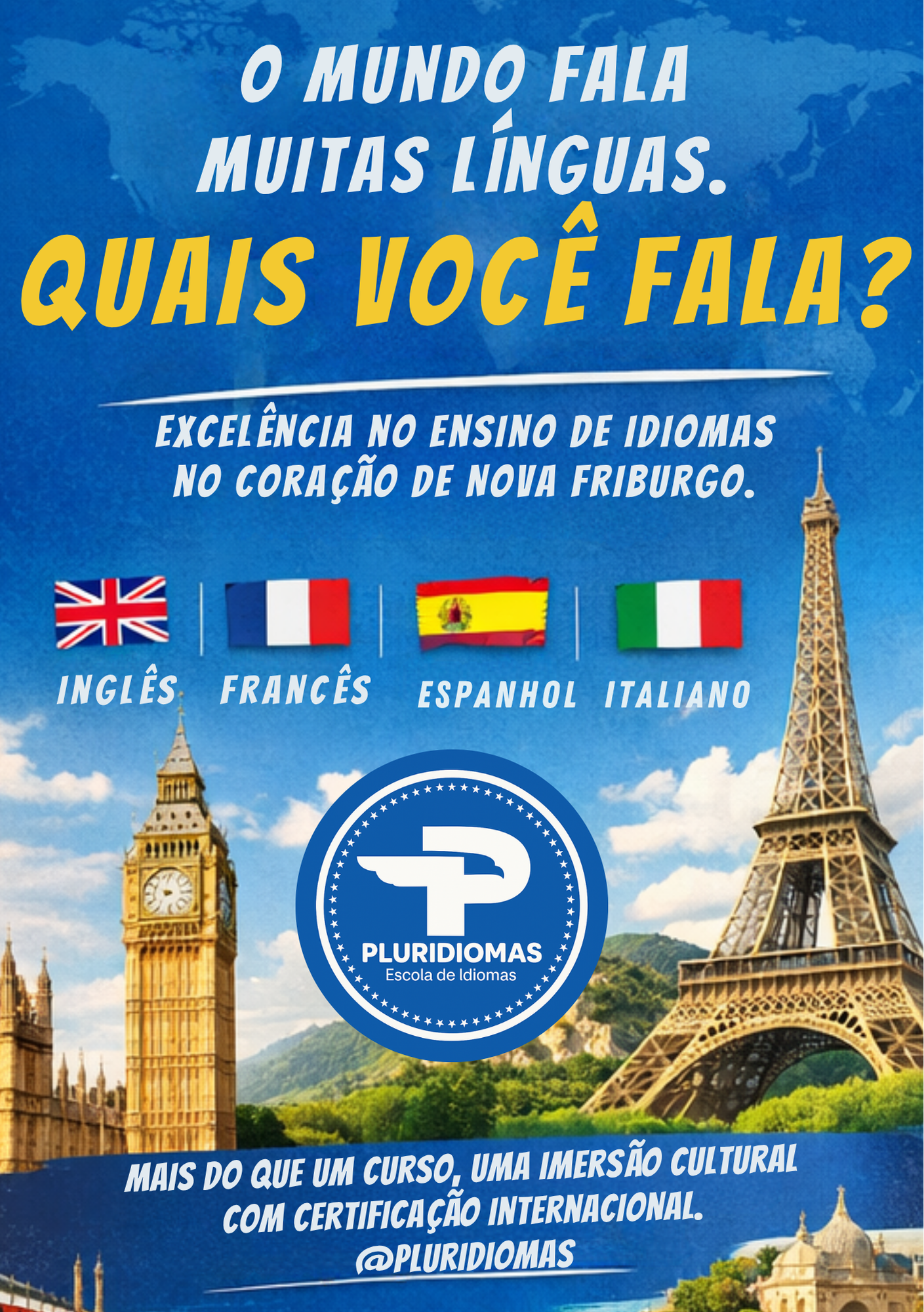 Nova turma de Inglês presencial em Nova Friburgo!    O Pluridiomas tem o prazer de anunciar nova turma aos sábados!